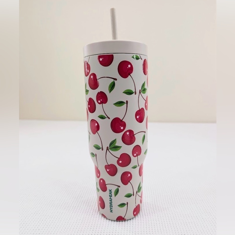 32 oz Cherry Print Tumbler with Straw